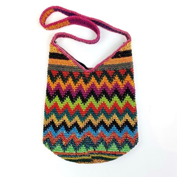 Woven Crossbody Shoulder Bag ZigZag Multicolor Satchel - Picture 1 of 9
